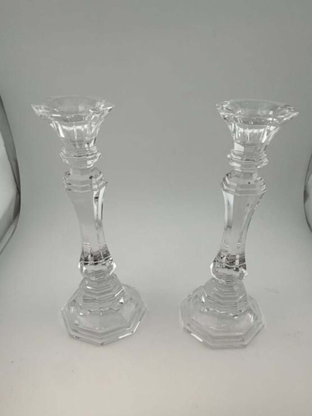 Pair Of Wedgewood Crystal Candlestick Holders 7" Tall